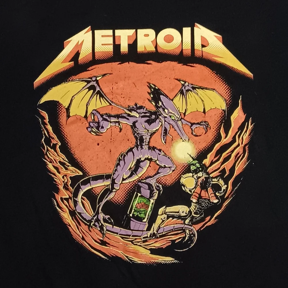 Metroid Metallica Logo Enter Samus Video Game Metal Band Shirt Rock Tee Nes - Picture 1 of 5